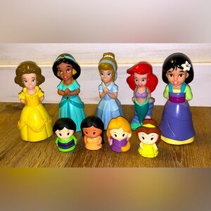 Lot of (9) Disney Princes Squeeze Toys & Finger Puppet Set